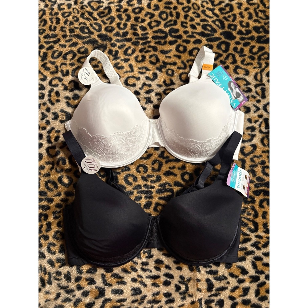 Vanity Fair Full Figure Bras 38DD White Black NWT 2 Pack Beauty Back Smooth